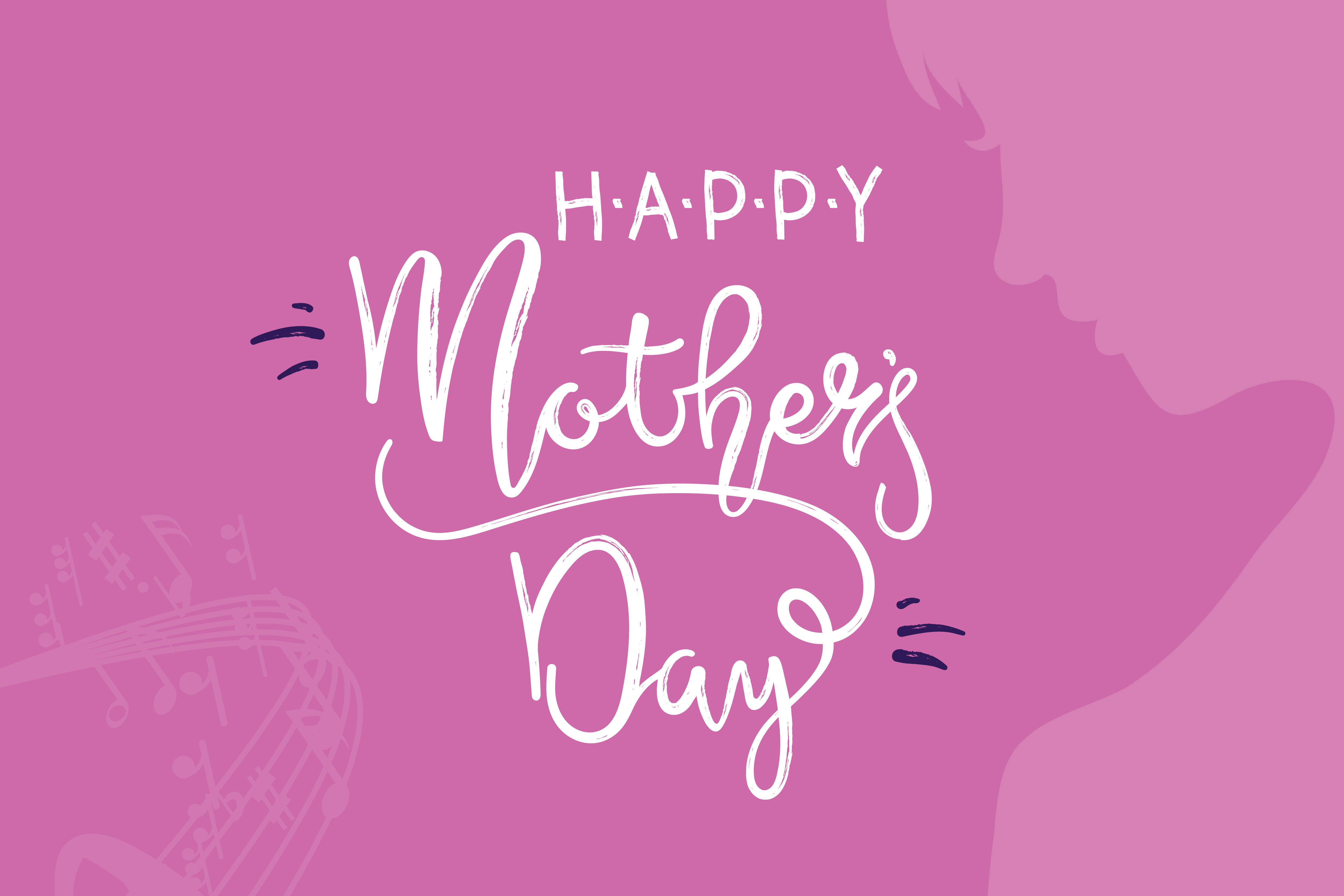 Pink background with silhouettes of pregnant woman and musical notes.