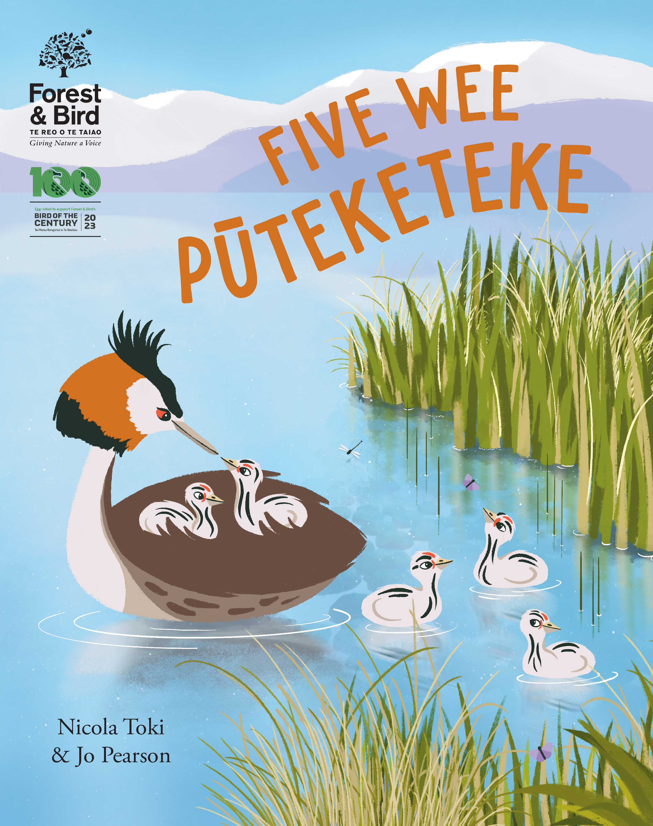 Five wee Pūteketeke by Nicola Toki.